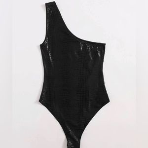 COPY - One shoulder crocodile Embossed Bodysuit